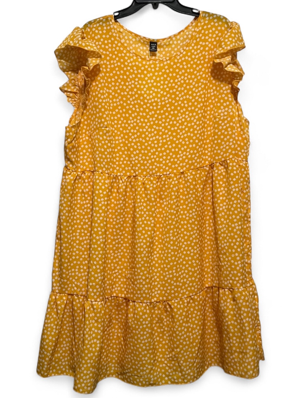 SHEIN Yellow White Polka Dot Ruffle Sleeve Dress